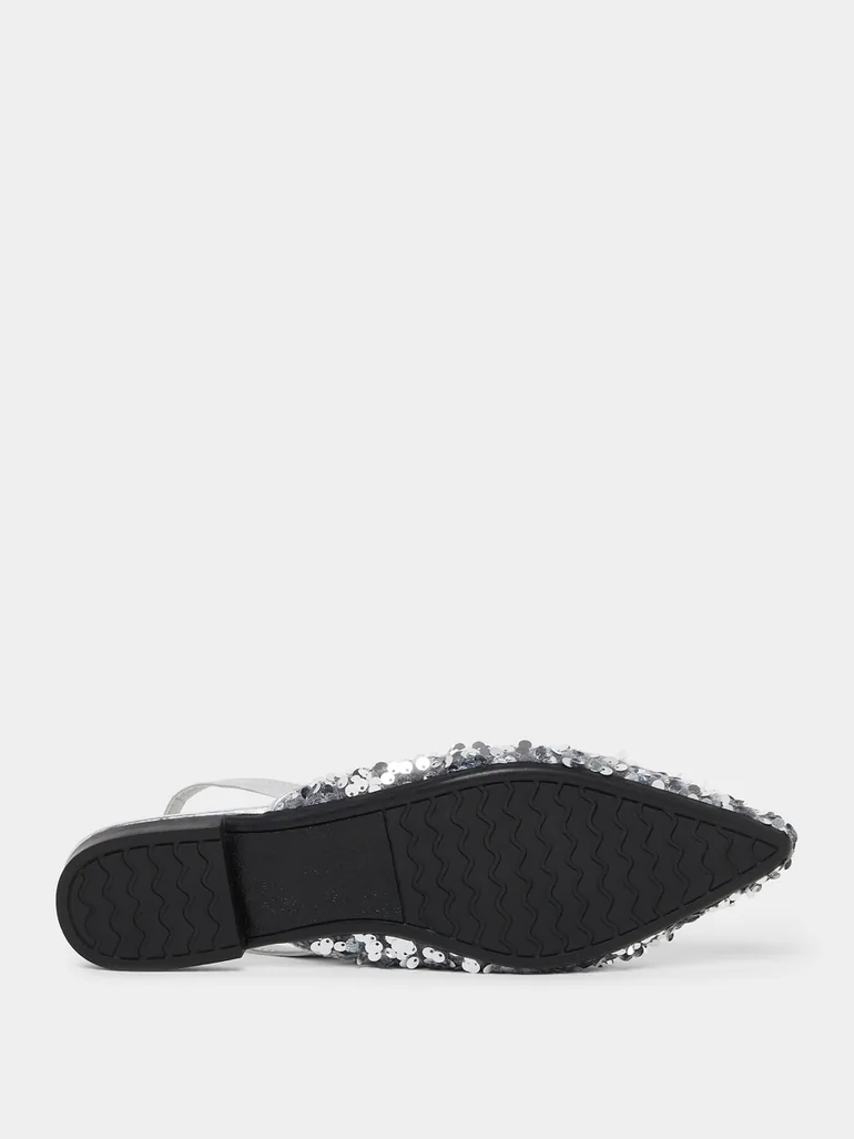 Silver Sequin Flat Sandals - 5