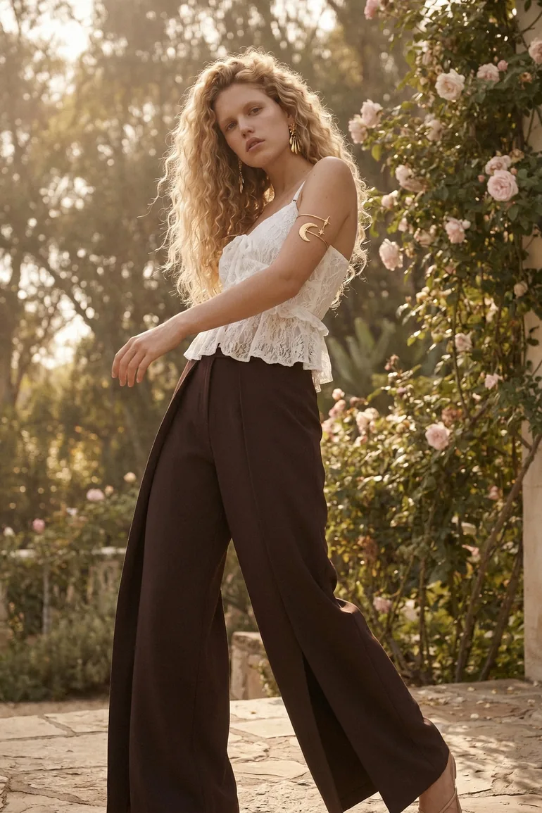 Dark Brown Rami Linen Content Barrel D Leather Pleated Trousers