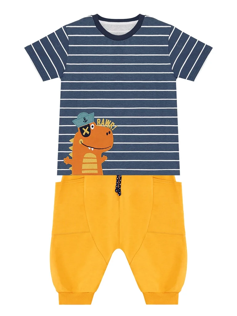 Sailor Dino Boy's T-shirt Capri Shorts Set - 3