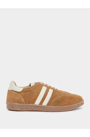 Men Tan Suede Low-Top Sneakers