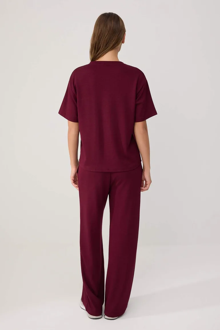 Mürdüm Short Sleeve Crew Neck Relaxed/Casual Fit Flexible Knitted Bottom - Top Set - 3
