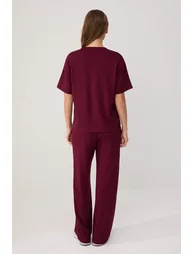 Mürdüm Short Sleeve Crew Neck Relaxed/Casual Fit Flexible Knitted Bottom - Top Set - 3