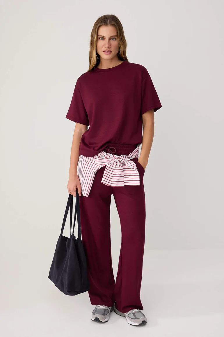 Mürdüm Short Sleeve Crew Neck Relaxed/Casual Fit Flexible Knitted Bottom - Top Set