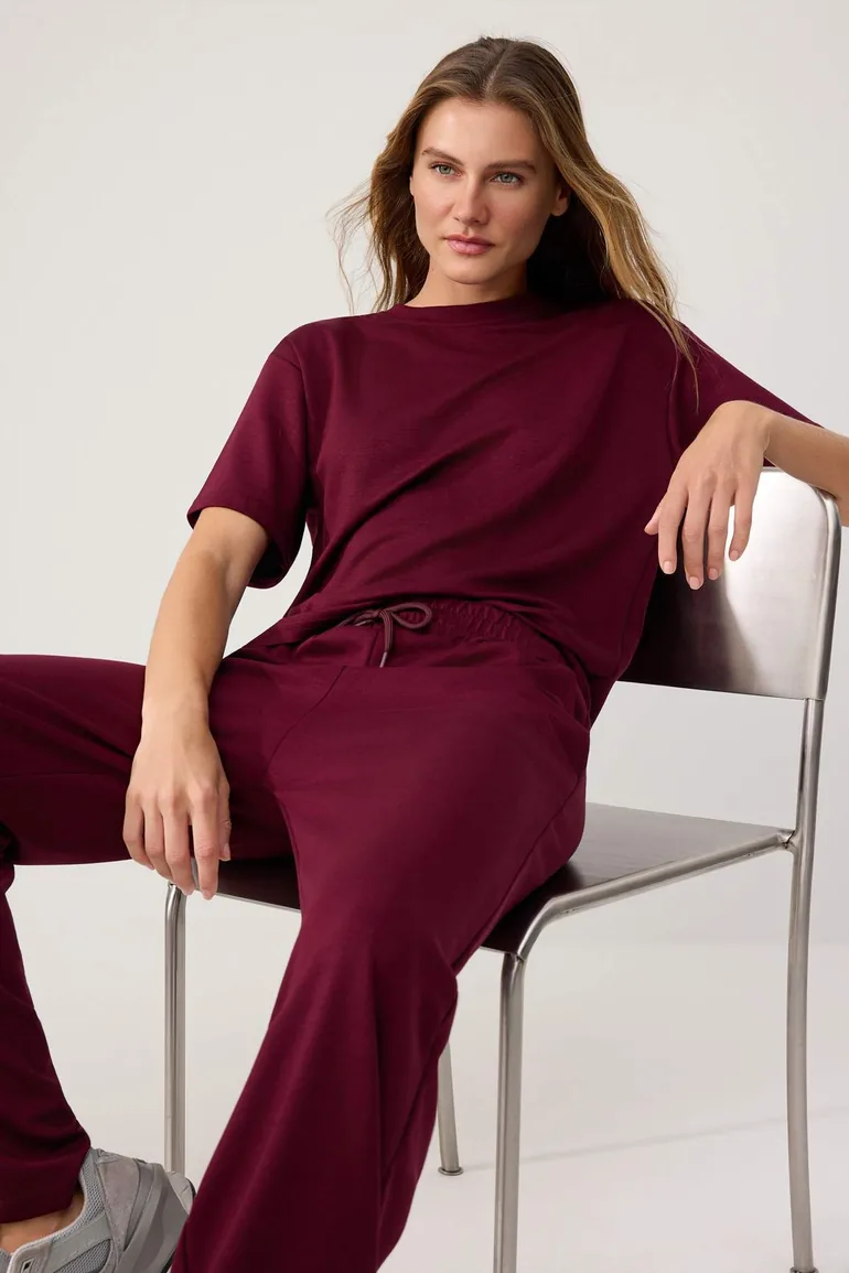 Mürdüm Short Sleeve Crew Neck Relaxed/Casual Fit Flexible Knitted Bottom - Top Set - 1