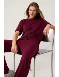 Mürdüm Short Sleeve Crew Neck Relaxed/Casual Fit Flexible Knitted Bottom - Top Set - 1