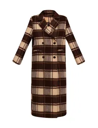 Brown Checked Structured Double Breasted Wool Look Coat - 4