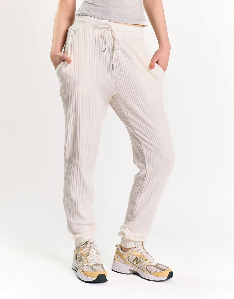 Glamorous White Relaxed Soft Ribbed Loungewear Trousers - 3