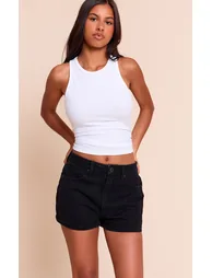 Petite Washed Black High Waisted Basic Shorts