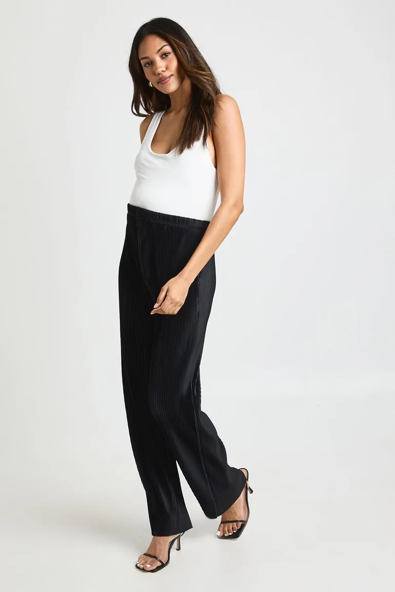 Maternity Pleated Plisse Wide Leg - black