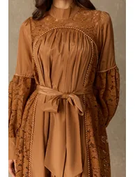 Quietly Beautiful Lace Panel Tie Waist Maxi Dress - 1