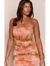 Shape Yellow Printed Mesh Corset Bandeau Maxi Dress - 3