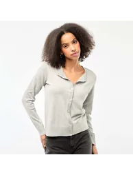 Solid Color Crew Neck Cardigan GREY - 2