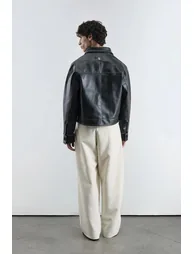 Cropped Faux Leather Button-Front Jacket with Shirt Collar - 2