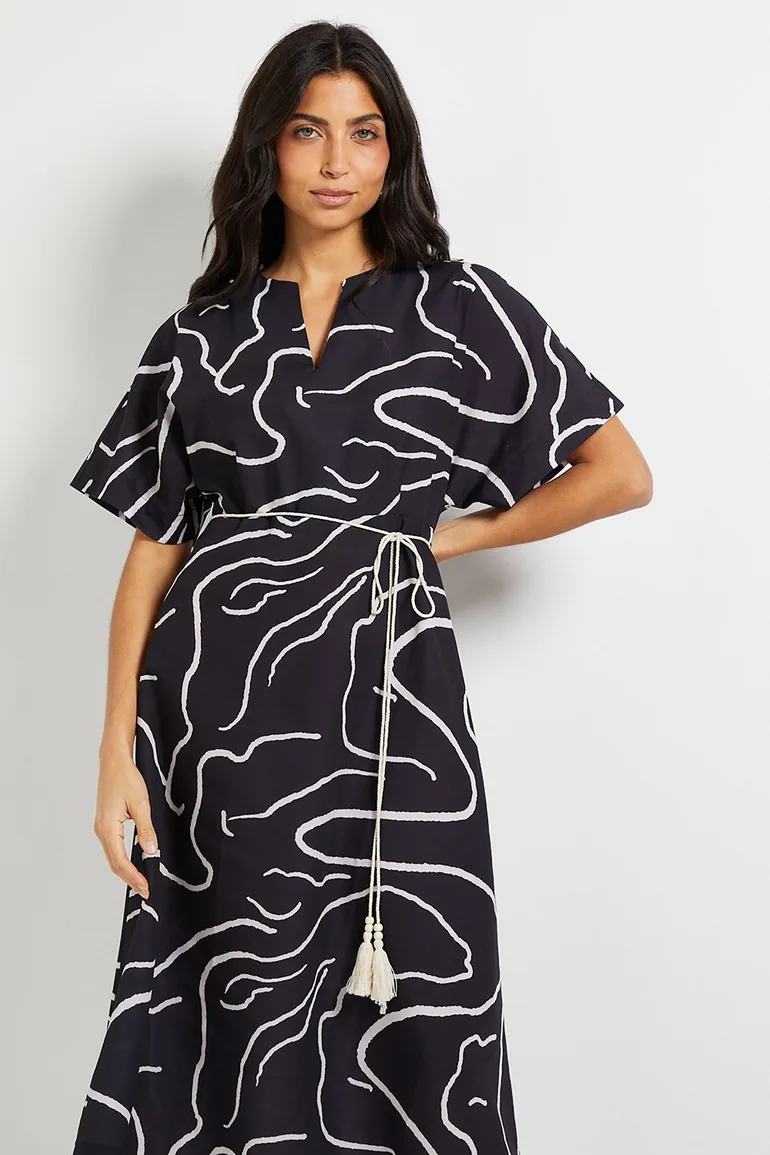 Abstract Belted Dress - 1