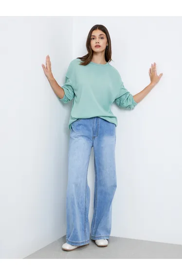 Women Mint Green Waffle Knit Sweatshirt