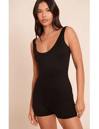 Black Basic Contour Jersey Scoop Neck Unitard - 5