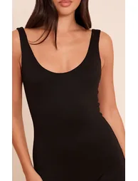 Black Basic Contour Jersey Scoop Neck Unitard - 3