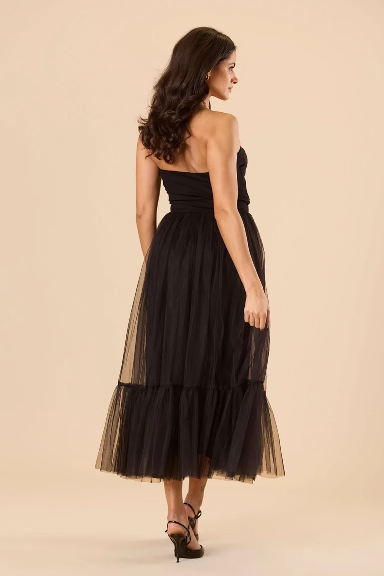 Kobe Tulle Midi Dress in Black - 4