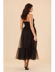 Kobe Tulle Midi Dress in Black - 4