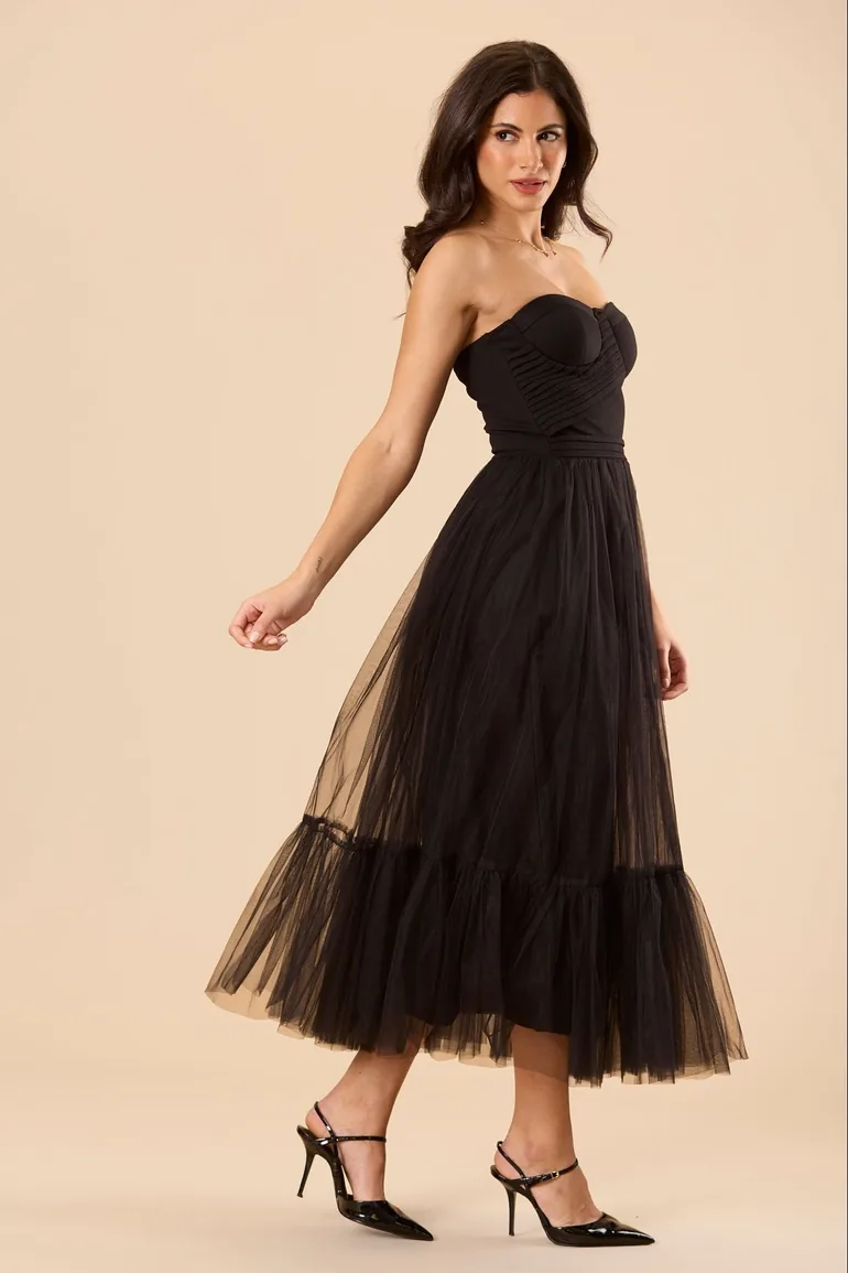 Kobe Tulle Midi Dress in Black - 3