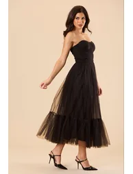 Kobe Tulle Midi Dress in Black - 3