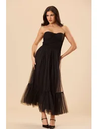 Kobe Tulle Midi Dress in Black