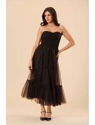 Kobe Tulle Midi Dress in Black - 5