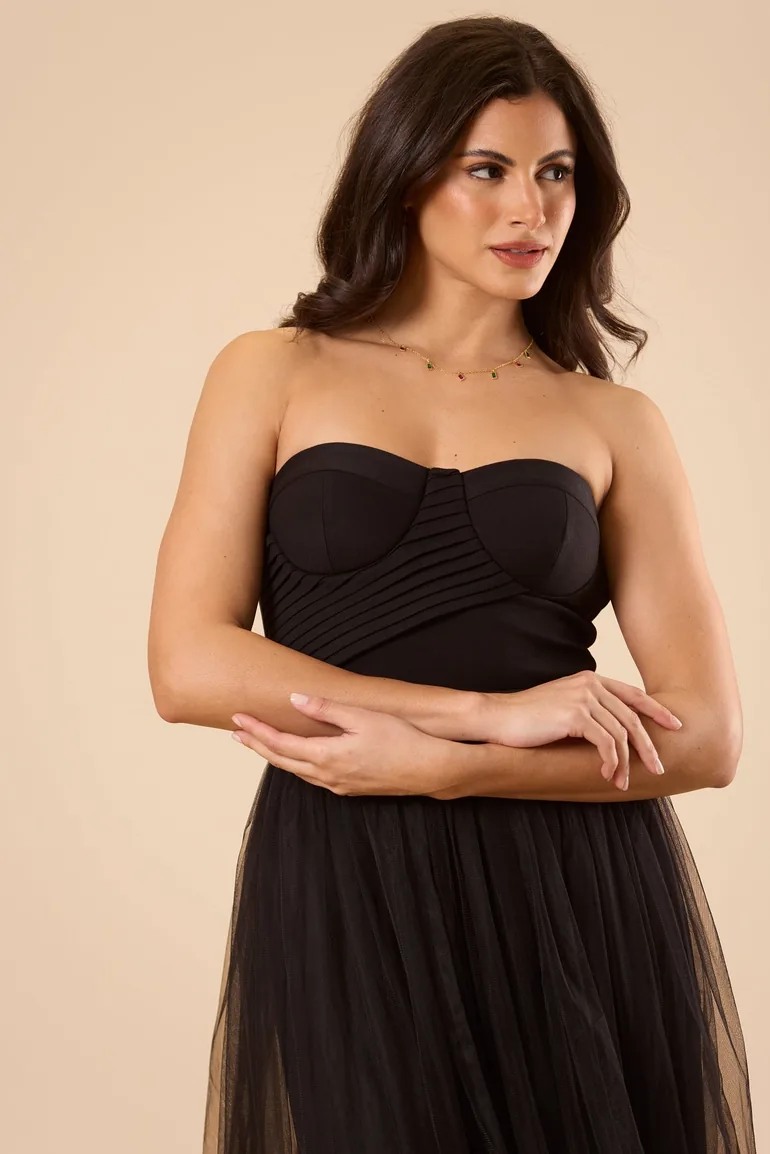 Kobe Tulle Midi Dress in Black - 2