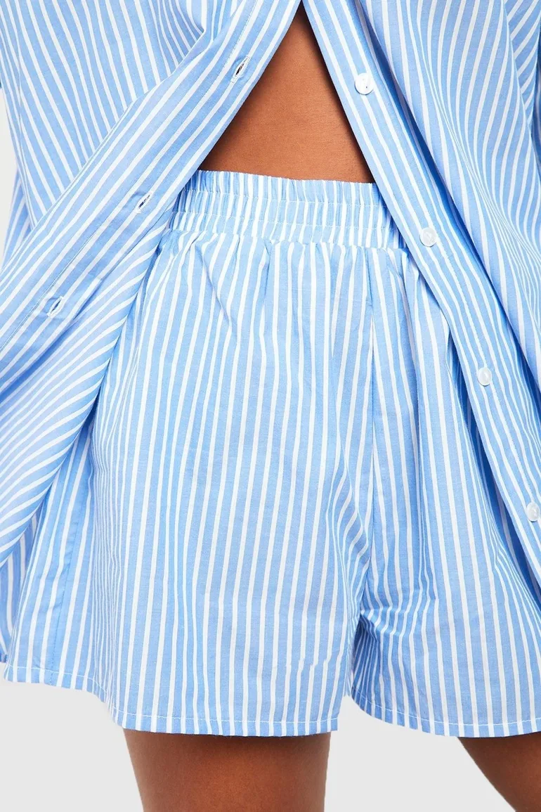 Cotton Pinstripe Pyjama Short - blue - 2