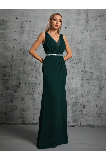 Leely Women's Elegant V Neck Sleeveless Party Dress