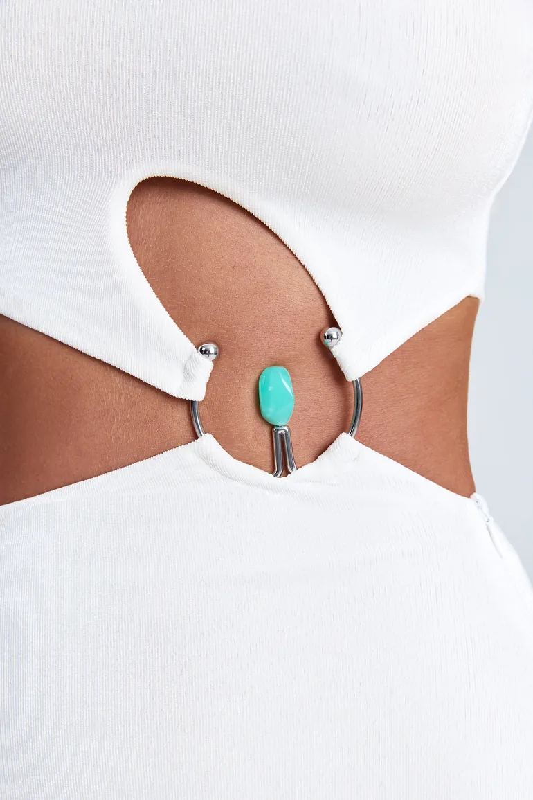 Hardware Detail One-Shoulder Maxi Dress in White - 3