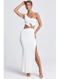 Hardware Detail One-Shoulder Maxi Dress in White - 6