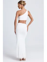 Hardware Detail One-Shoulder Maxi Dress in White - 1