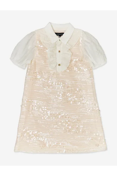 BCBGMAXAZRIA Girls Sequin Tweed Ruffle Dress in Pink