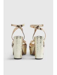 Gold Cross Strap Platform Heels - 2