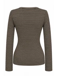 MIXRAY Striped Ribbed Button Blouse - 2