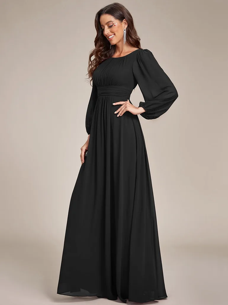 Round Neck Bridesmaid Dresses with Long Lantern Sleeves - 3