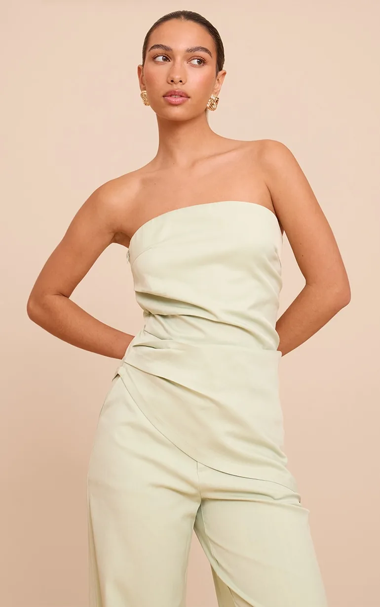 Pale Lime Tailored Woven Bandeau Top