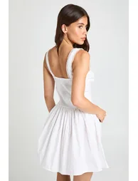 Lace Trim Ruched Bust Mini Dress - ivory - 1