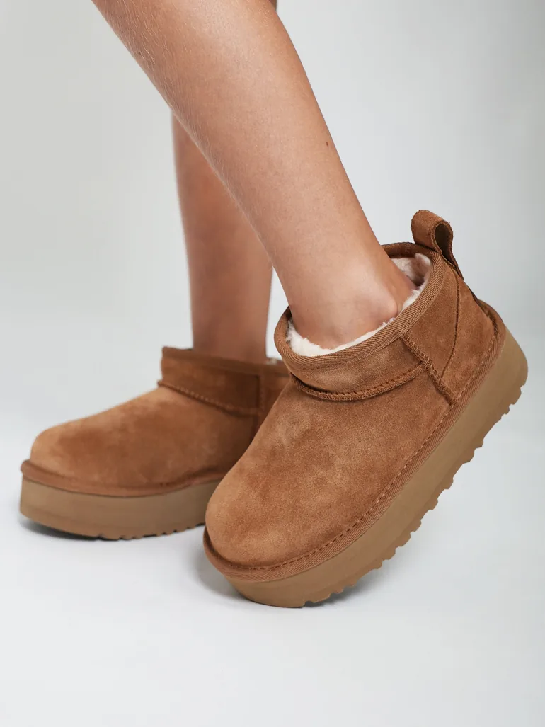 Girls Classic Ultra Mini Platform Boots in Brown - 1