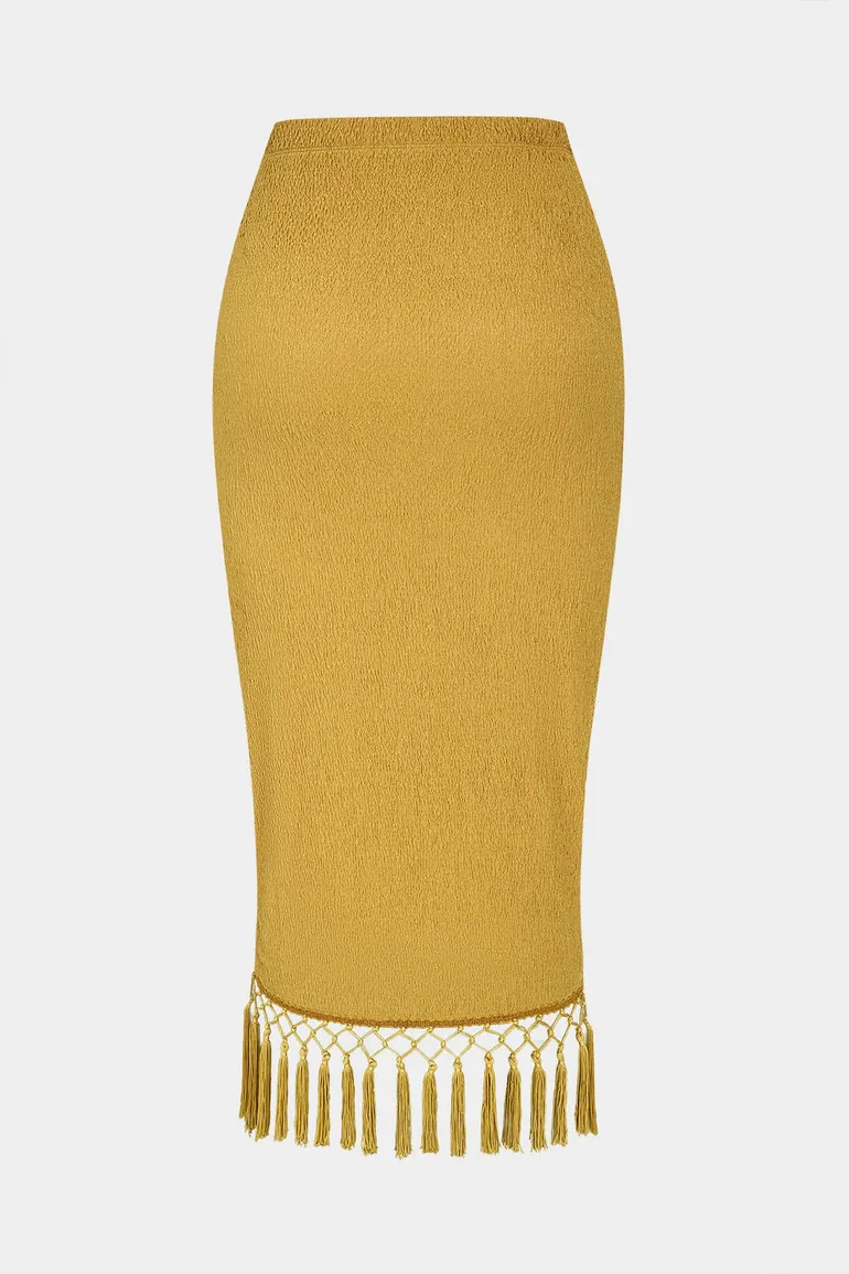 Textured Fringe Asymmetrical Ruched Skirt - 1