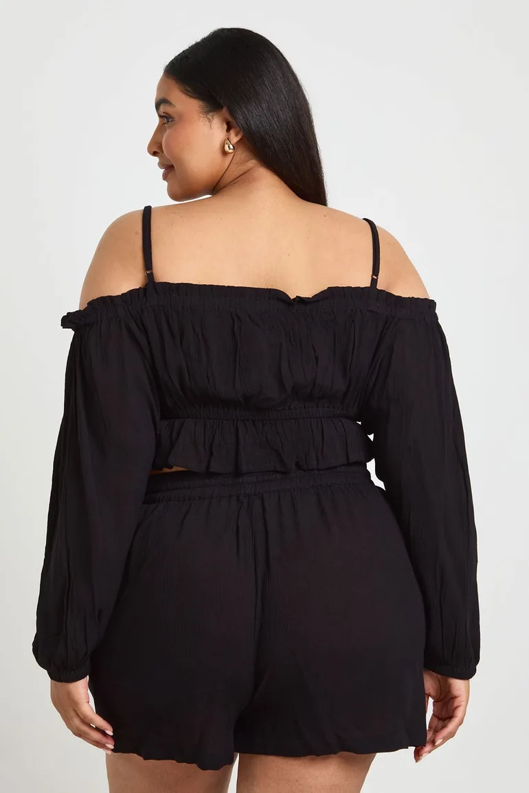 Plus Textured Beach Bardot Top - black - 2