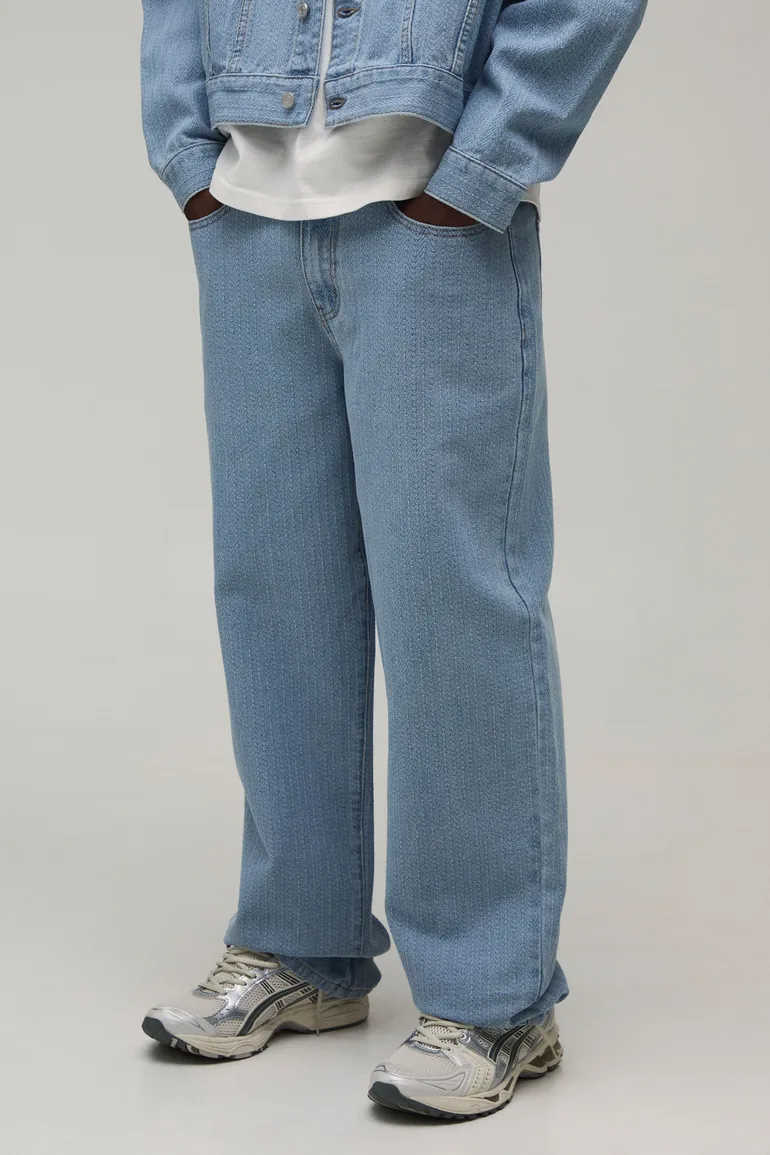 Herringbone Relaxed Fit Co-Ord Jeans - light blue