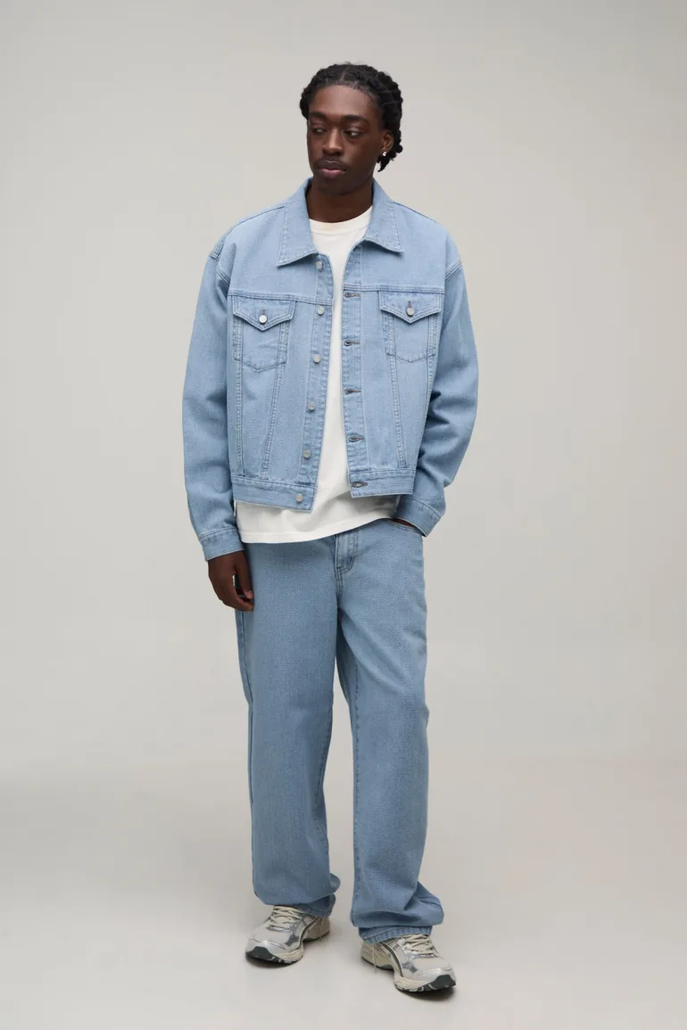 Herringbone Relaxed Fit Co-Ord Jeans - light blue - 3