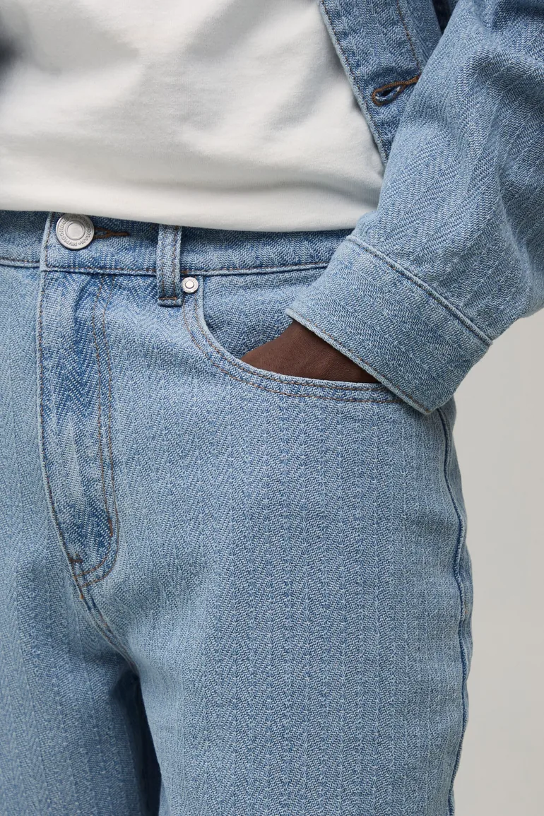 Herringbone Relaxed Fit Co-Ord Jeans - light blue - 2