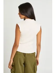 Button Detail Knitted Top - ecru - 1