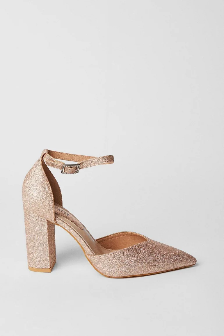 Sasha Glitter High Block Heel Open Court Shoes - 1
