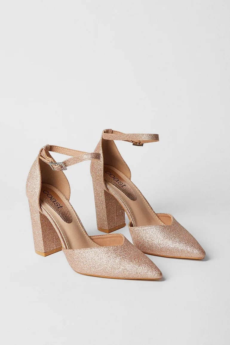 Sasha Glitter High Block Heel Open Court Shoes - 2