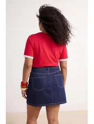 Red Collar Sleeve and Hem Detail Basic Knitted Plus Size Blouse - 1