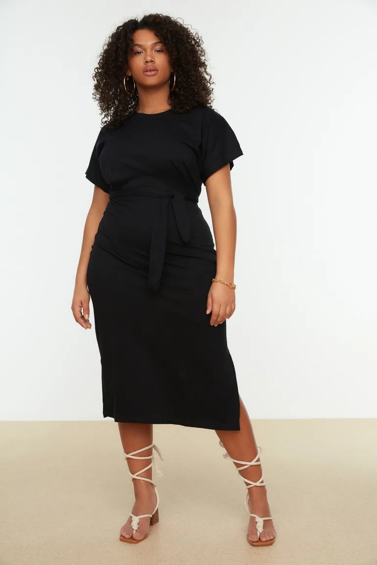 Black Plus Column Midi Dress